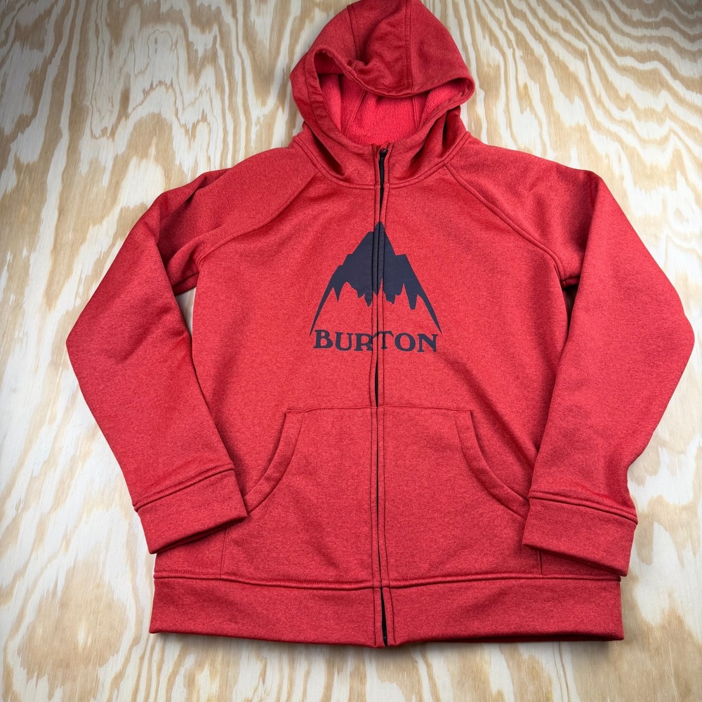 Burton Kids Oak Full Zip Hoodie Red Heather Mountain Logo Fleece XL 18